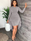 Plus Size Long Sleeves Round Neck Mini Dresses Loveclb