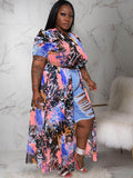 Plus Size Mesh Asymmetrical Flowy Hem Dresses Loveclb