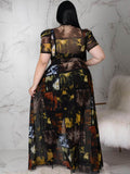 Plus Size Mesh Asymmetrical Flowy Hem Dresses Loveclb