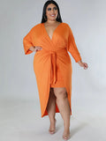 Plus Size Ruched Tie Front Midi Dresses Loveclb