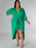 Plus Size Ruched Tie Front Midi Dresses Loveclb