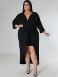 Plus Size Ruched Tie Front Midi Dresses Loveclb