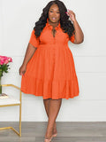 Plus Size Short Sleeve Button Down Midi Dresses Loveclb