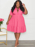 Plus Size Short Sleeve Button Down Midi Dresses Loveclb