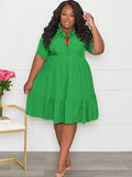 Plus Size Short Sleeve Button Down Midi Dresses Loveclb