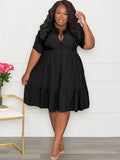 Plus Size Short Sleeve Button Down Midi Dresses Loveclb