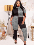 Plus Size Short Sleeves Plaid Print Rompers Loveclb