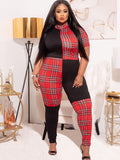 Plus Size Short Sleeves Plaid Print Rompers Loveclb