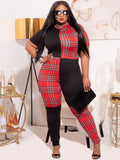 Plus Size Short Sleeves Plaid Print Rompers Loveclb