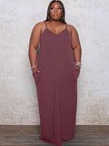 Plus Size Solid Color Cami Maxi Dresses Loveclb