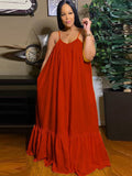 Plus Size Spaghetti Strap Ruffle Maxi Swing Dresses Loveclb