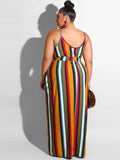 Plus Size Spaghetti Strap Striped Maxi Dresses Loveclb