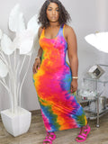 Plus Size Tie Dye Print Bodycon Maxi Dresses Loveclb