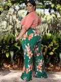 Plus Size Two Piece Crop Top Long Pants Outfits Loveclb