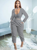 Plus Size Two Piece Long Sleeves Top Long Pants Outfits Loveclb