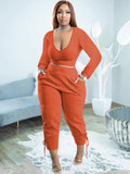 Plus Size Two Piece Long Sleeves Top Long Pants Outfits Loveclb