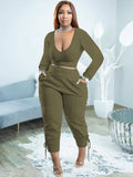 Plus Size Two Piece Long Sleeves Top Long Pants Outfits Loveclb