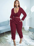 Plus Size Two Piece Long Sleeves Top Long Pants Outfits