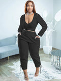 Plus Size Two Piece Long Sleeves Top Long Pants Outfits Loveclb