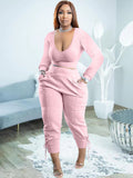 Plus Size Two Piece Long Sleeves Top Long Pants Outfits Loveclb