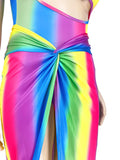 Plus Size Two Piece Rainbow Top + Skirt Suit Beach Swimsuits Loveclb