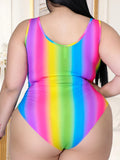 Plus Size Two Piece Rainbow Top + Skirt Suit Beach Swimsuits Loveclb