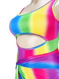 Plus Size Two Piece Rainbow Top + Skirt Suit Beach Swimsuits Loveclb