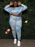 Plus Size Two Piece Tie Dyed Crop Top Long Pants Loveclb