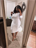 Plus Size V Neck Long Sleeve Bodycon Midi Dresses Loveclb