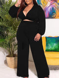 Plus Size V Neck Tops & Long Pants Loveclb