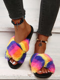 Rainbow Striped Plush Slippers Loveclb