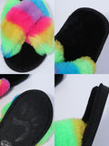 Rainbow Striped Plush Slippers Loveclb