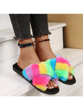 Rainbow Striped Plush Slippers Loveclb