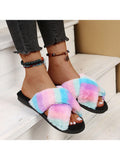 Rainbow Striped Plush Slippers Loveclb