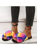 Rainbow Striped Plush Slippers Loveclb