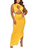 Ribbed Cut Out Sleeveless Split Maxi Dresses Loveclb