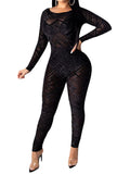 Round Neck Mesh Jumpsuit Loveclb