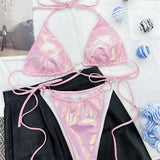 Pink Love Shiny Love Heart Triangle Bikini