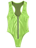 Sexy Zip Up Shiny Metallic Swimsuit Gold Silver