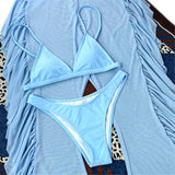 3 Piece Bikini Set With Transparent Mesh Ruffled Beach Cover Up Pants