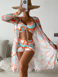 Three Piece Set High Waist Swim Shorts Bikini And Cover Up