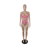 Striped Sensation Cut Out One Piece Bathing Suit