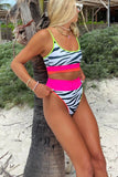 Pink Zebra Striped High Waist Bikini