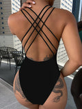 Sexy Back Strappy V Neck Womens Swimsuit