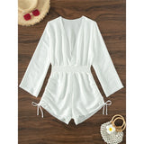 Vacation Time Deep V Neck Long Sleeve Beach Cover Up Romper