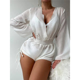 Vacation Time Deep V Neck Long Sleeve Beach Cover Up Romper