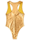 Sexy Zip Up Shiny Metallic Swimsuit Gold Silver