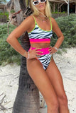 Pink Zebra Striped High Waist Bikini