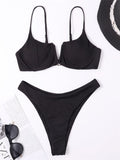 Elle Solid V Neck Ribbed Push Up Bikini