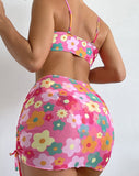 Preppy Pink Flowers Push Up Bikini With Cover Up Skirt